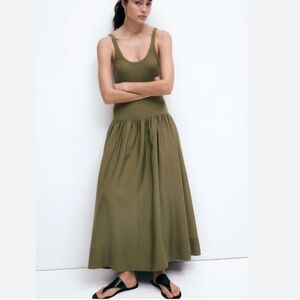 H&M EDITION Drop Waist Midi Tank Dress Khaki Green XS
